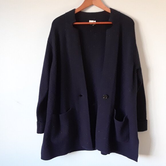 Talbots Navy Notch Neckline Lamb’s Wool Blend Single Button Cardigan 1X - Picture 3 of 5